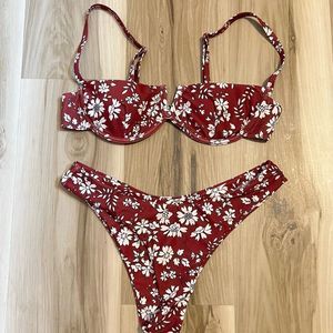 Shein Maroon Floral Bikini Women’s Medium